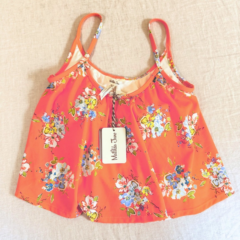 Matilda Jane Flouncy Floral Tankini Top Womens M Orange New Swimwear 29631S